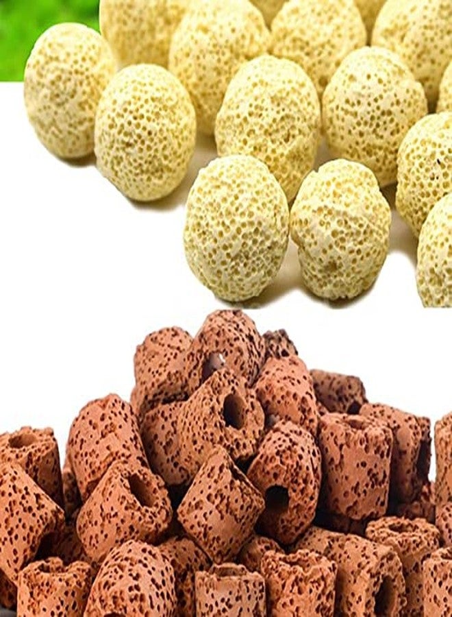 مجموعة VAYINATO Petzlifeworld من حلقات السيراميك الحمراء 500 غرام وكرة بيولوجية مسامية، 500 غرام من وسائط الترشيح مع كيس شبكي - Image 1